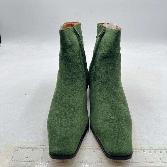 Green Suede Square Toe Ankle Booties Comfy Chunky Low Heel Side Zipper Shoes - Picture 2 of 7